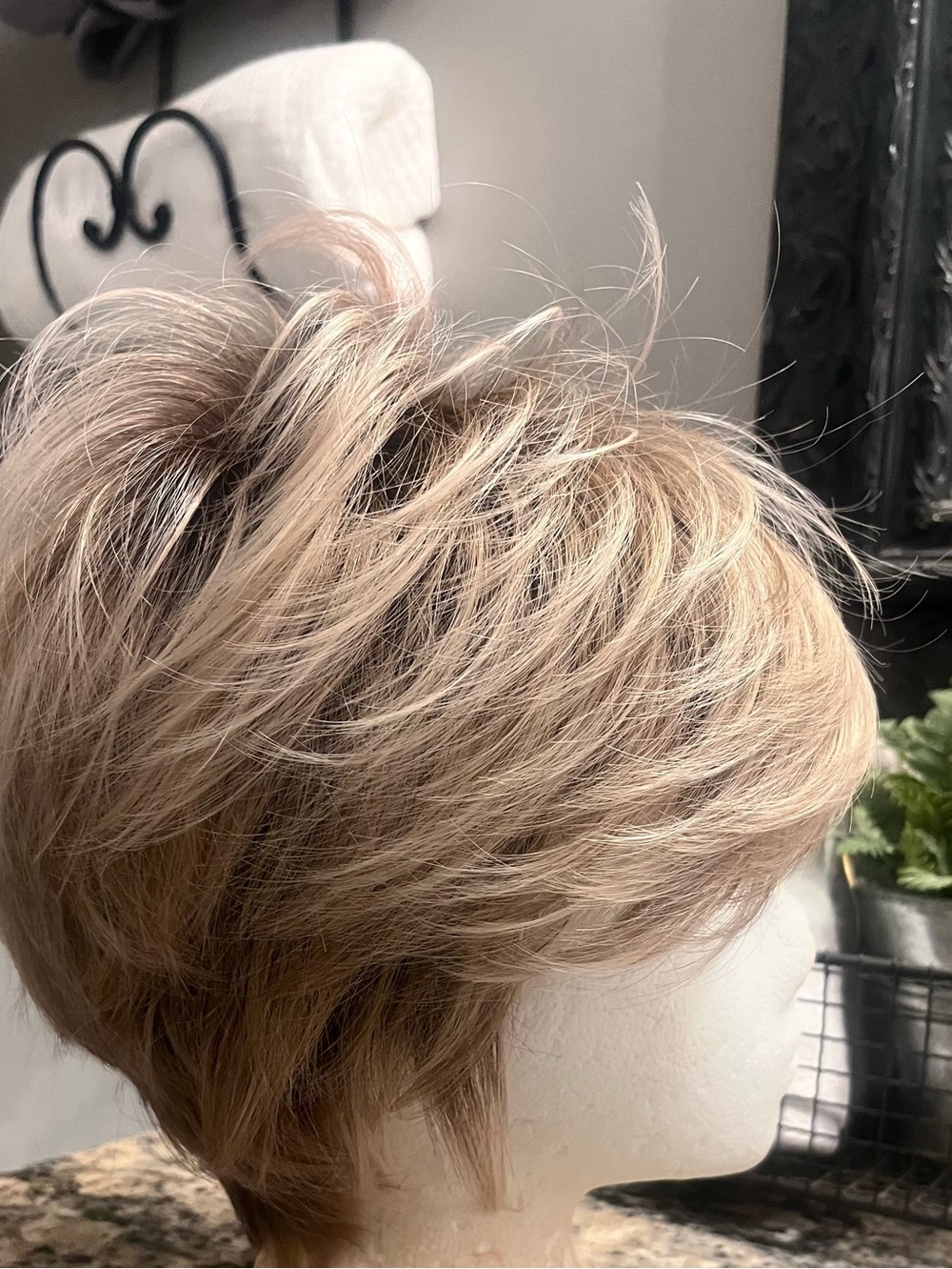 Short Layered Women's Wig in Light Brown and Blonde Highlights - Picture 4 of 5